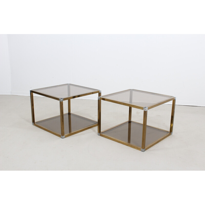 Vintage Pair of Brass and Glass Coffee Tables by Romeo Rega - 1970s