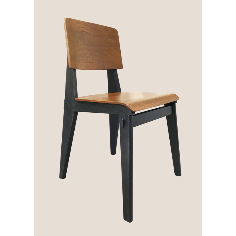 Suite de 6 chaises en bois naturel et bois noirci
