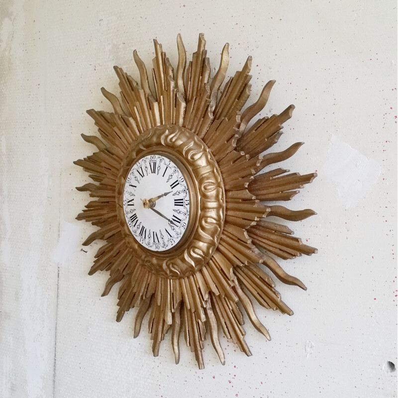 Vintage Giltwood Sunburst Wall Clock from C.J.H. Sens en Zonen - 1960s