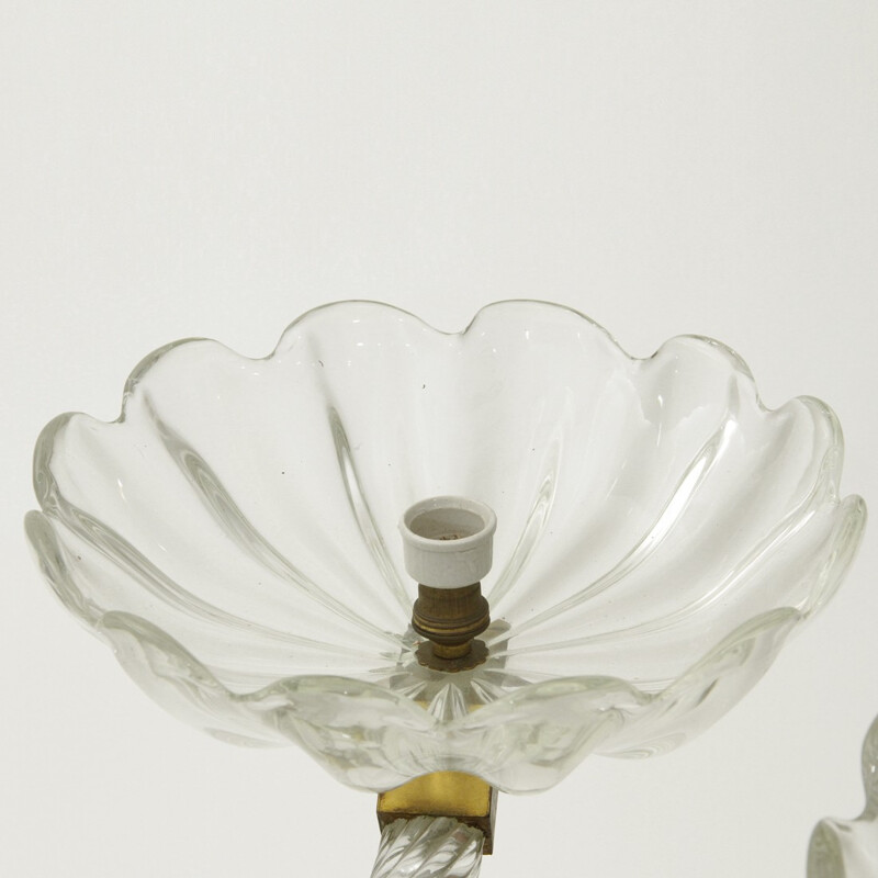 Mid-century Italian murano glass and brass chandelier with six arms - 1940s