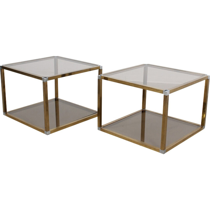 Vintage Pair of Brass and Glass Coffee Tables by Romeo Rega - 1970s