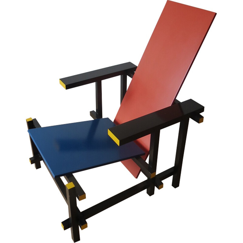 Vintage Red and Blue chair by Gerrit Rietveld for Cassina - 1970s