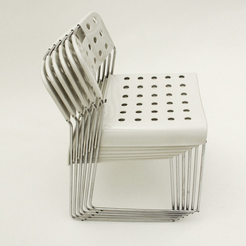 6 chaises Omstak blanches vintage par Rodney Kinsman pour Bieffeplast - 1970