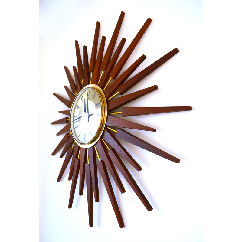 Horloge murale vintage starburst sunburst par Anstey & Wilson - 1960