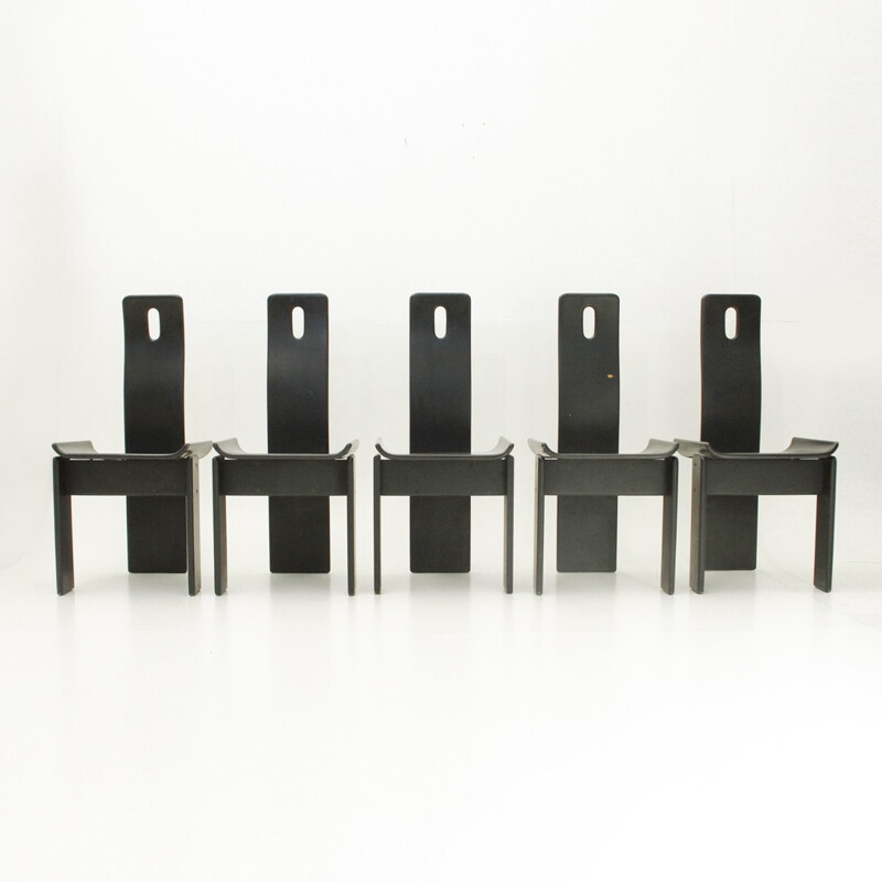 Set of 5 Mid-century Italian Black lacquered chairs - 1980s