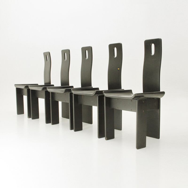 Set of 5 Mid-century Italian Black lacquered chairs - 1980s