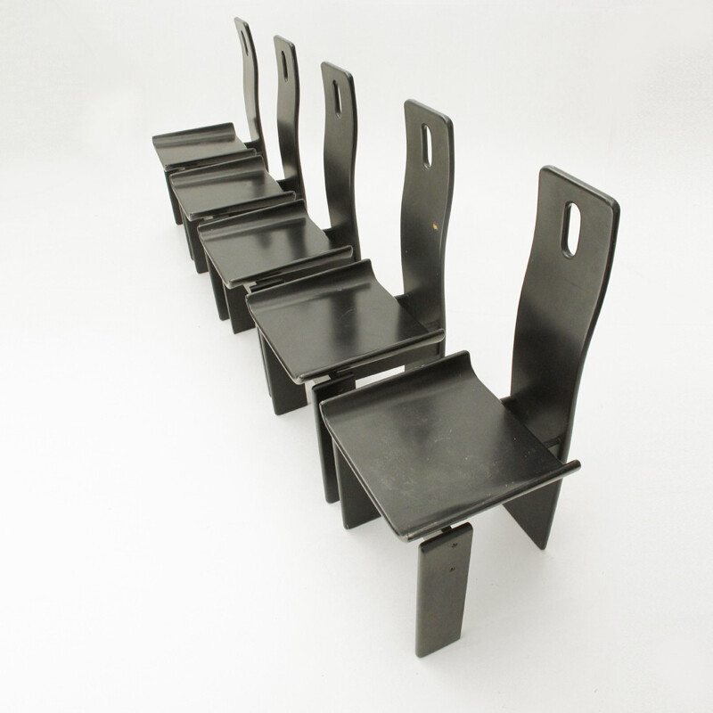 Set of 5 Mid-century Italian Black lacquered chairs - 1980s