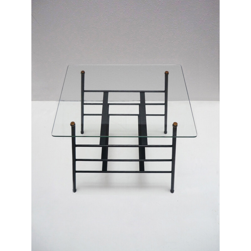 Mid-century table magazine rack in metal and glass - 1950s