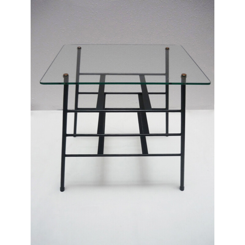 Mid-century table magazine rack in metal and glass - 1950s