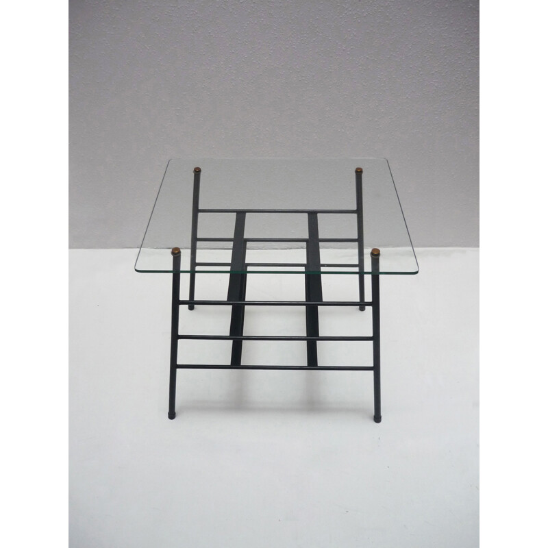 Mid-century table magazine rack in metal and glass - 1950s