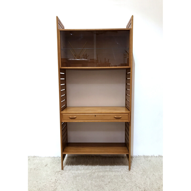 Mid Century vintage teak wall shelving unit system for Staples Ladderax - 1960s
