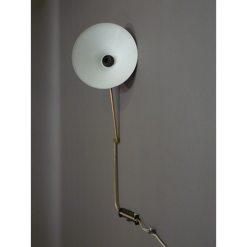 Flexible wall lamp with articulated arm in metal and brass - 1950s