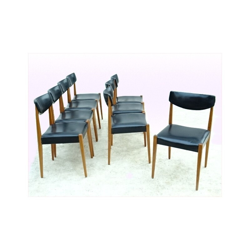 Ensemble de 8 chaises vintage en hêtre - 1960