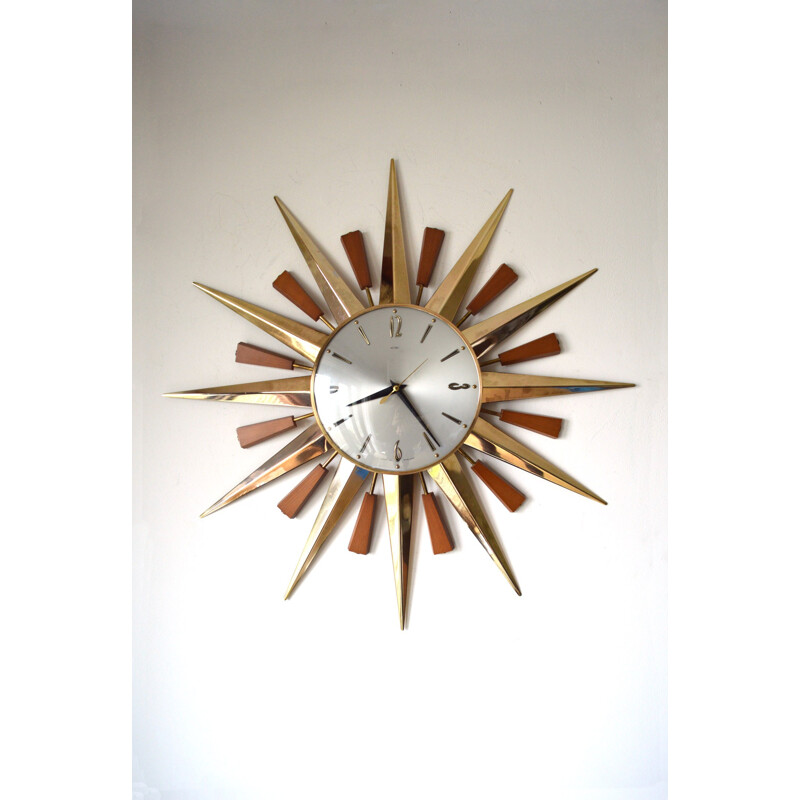 Mid-century starburst sunburst wall clock - 1970s