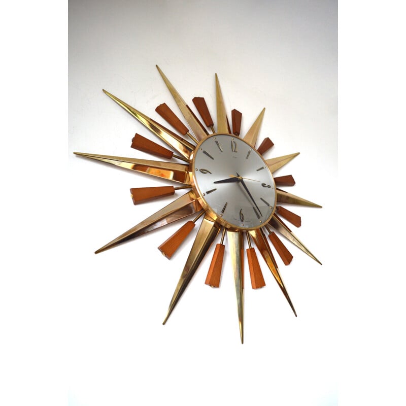 Mid-century starburst sunburst wall clock - 1970s