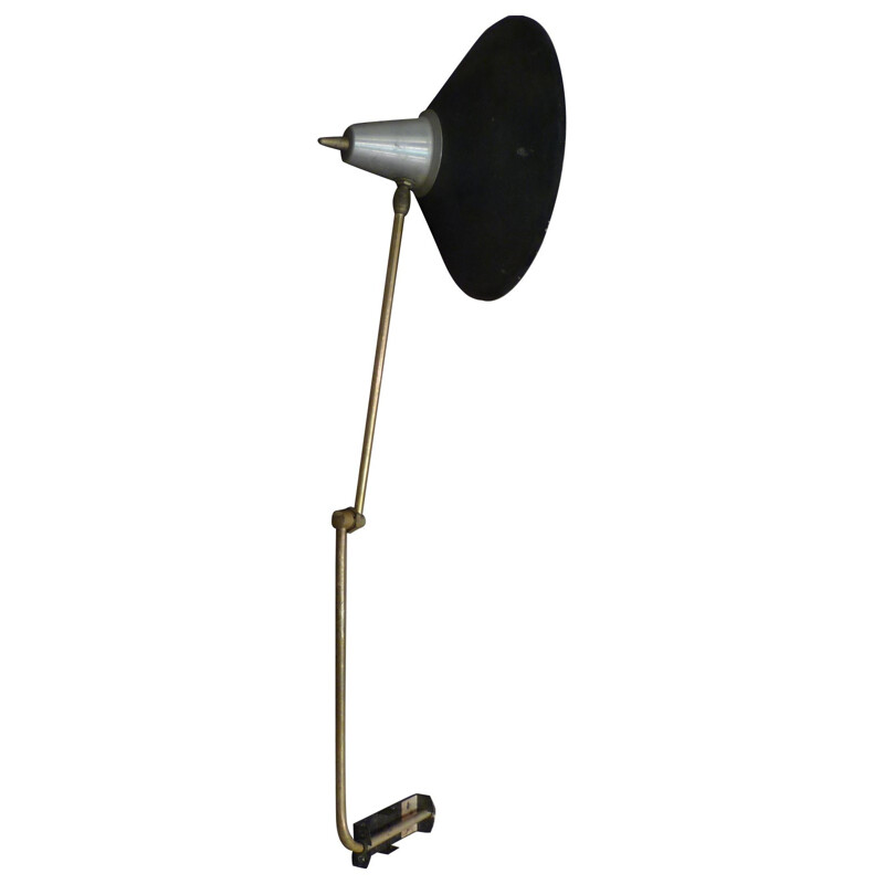 Flexible wall lamp with articulated arm in metal and brass - 1950s