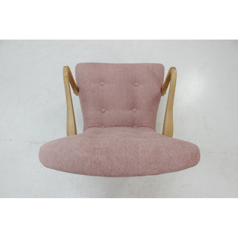 Fauteuil vintage en chêne danois avec tabouret - 1960