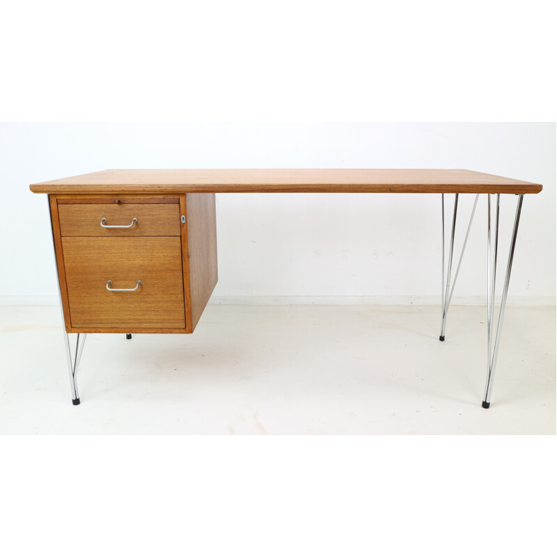 French Vintage Hairpin Desk Teak - 1960s