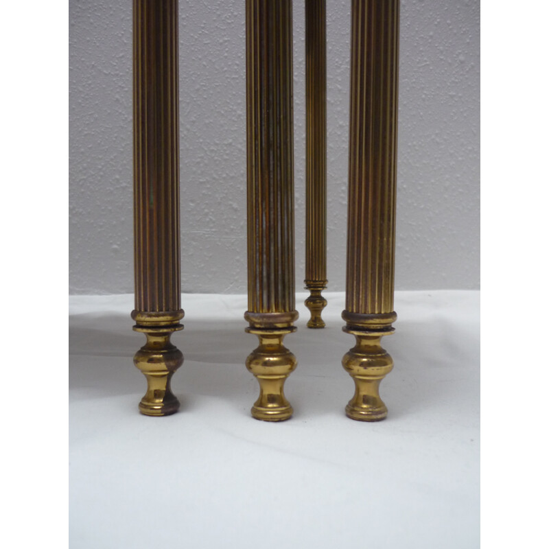 Nesting tables in solid wood and brass with fluted legs - 1950s