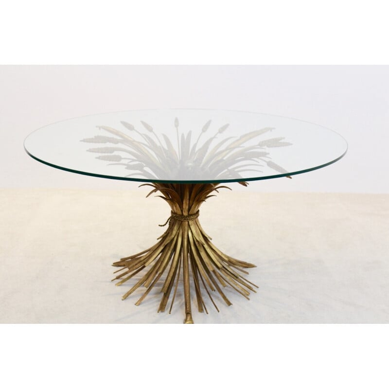 Vintage gilt metal sheaf of wheat coco chanel coffee table, 1960s