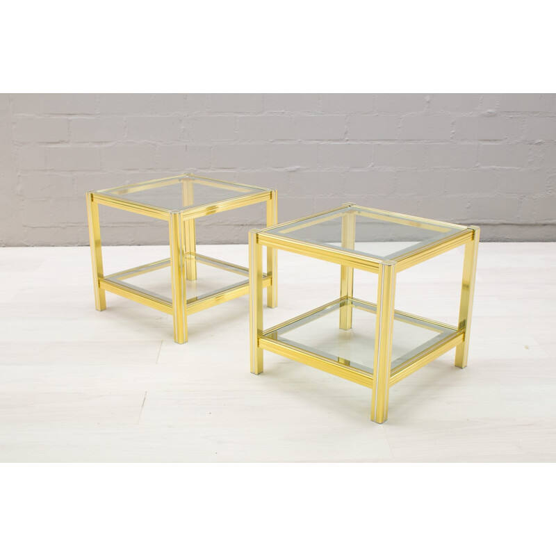 Mid-century Hollywood Regency Brass Chrome Side Tables - 1970s