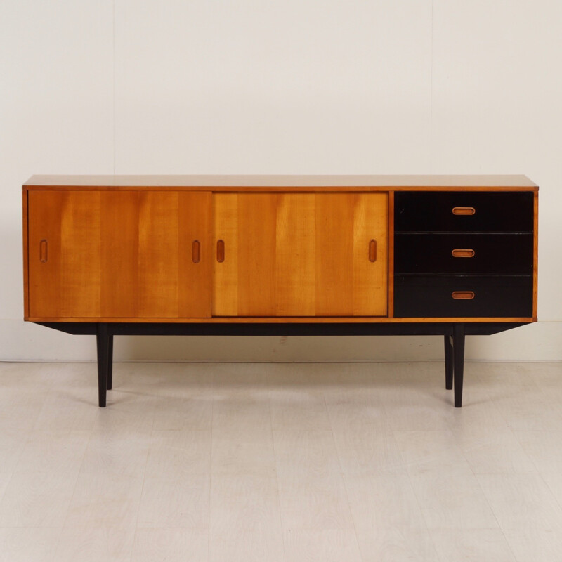 Vintage Pinewood Sideboard with Black Drawers from Fristho - 1950s