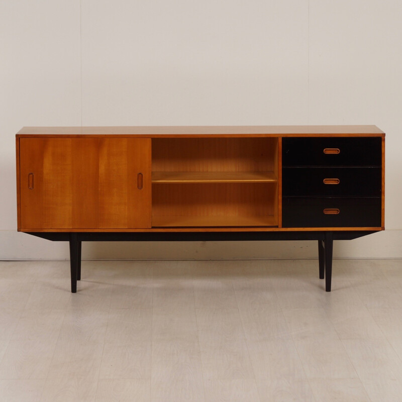 Vintage Pinewood Sideboard with Black Drawers from Fristho - 1950s