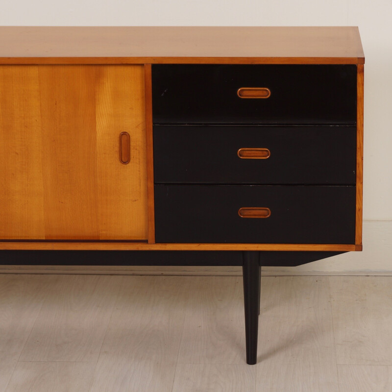 Vintage Pinewood Sideboard with Black Drawers from Fristho - 1950s