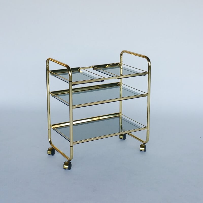 Brass and Smoked Glass Folding Trolley - 1970s