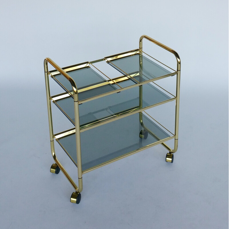 Brass and Smoked Glass Folding Trolley - 1970s