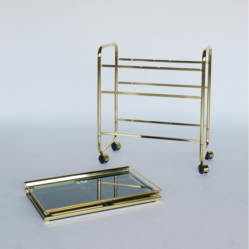 Brass and Smoked Glass Folding Trolley - 1970s