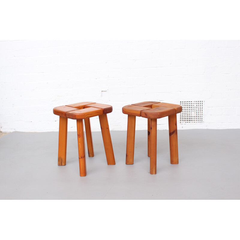 Vintage pair of Finnish Solid Pine Stools - 1970s