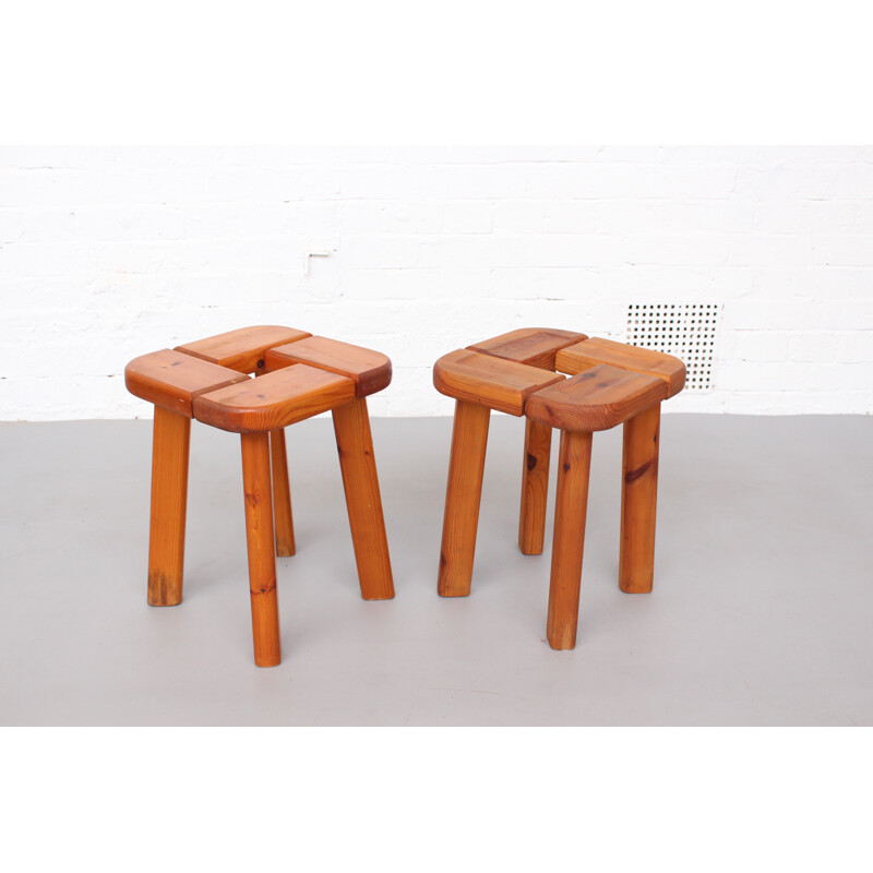 Vintage pair of Finnish Solid Pine Stools - 1970s