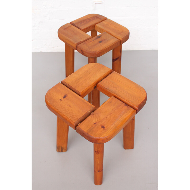 Vintage pair of Finnish Solid Pine Stools - 1970s