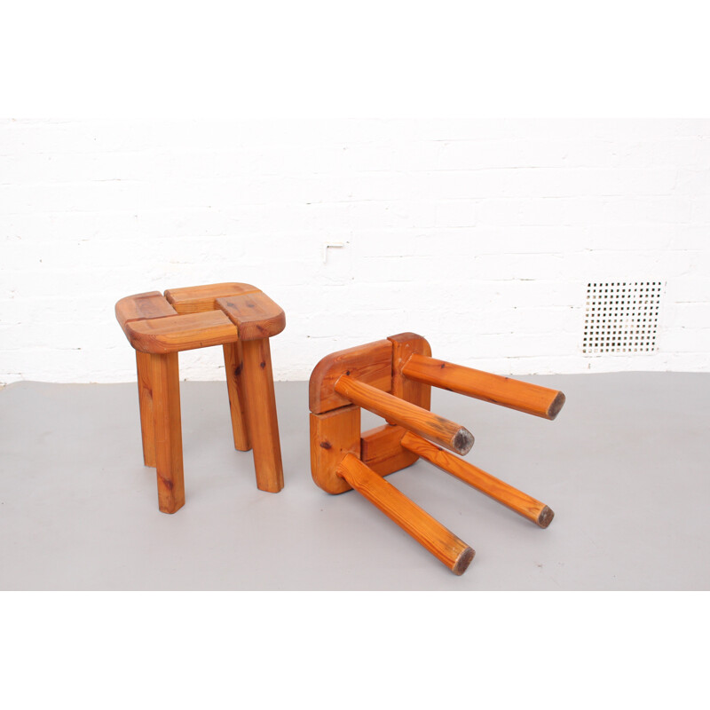 Vintage pair of Finnish Solid Pine Stools - 1970s