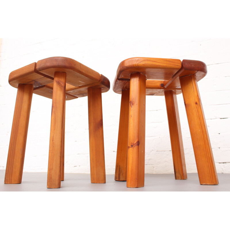 Vintage pair of Finnish Solid Pine Stools - 1970s