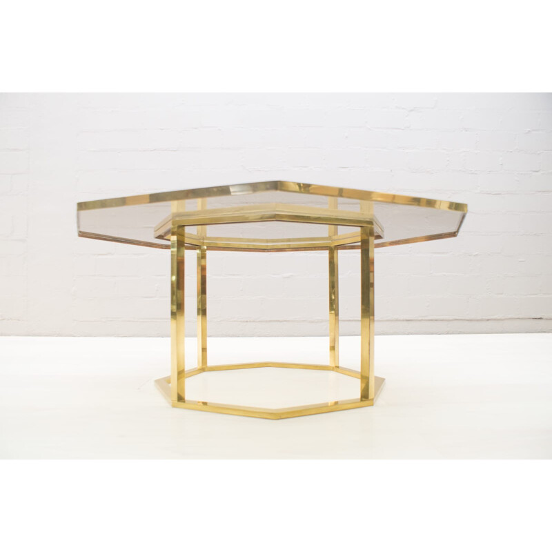 Vintage brass and smoked glass coffee table by Hollywood Regency, Italy 1970