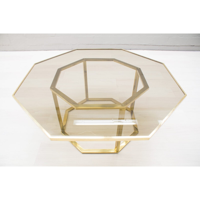 Vintage brass and smoked glass coffee table by Hollywood Regency, Italy 1970