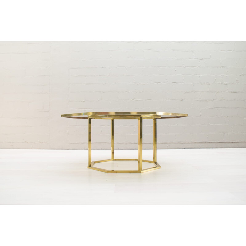 Vintage brass and smoked glass coffee table by Hollywood Regency, Italy 1970