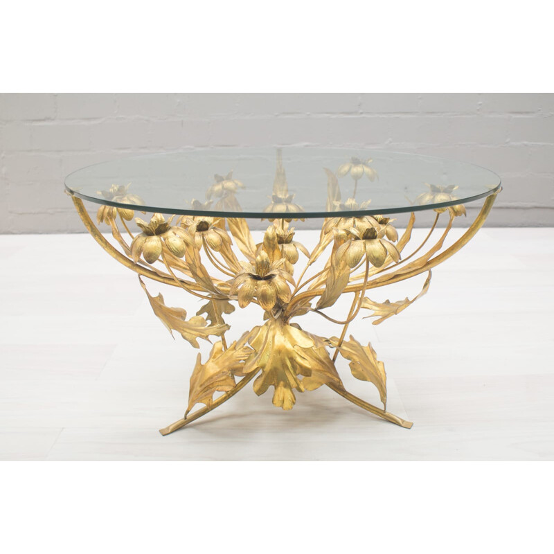 Vintage Florentine Metal Flower Coffee Table from Hans Kögl - 1960s