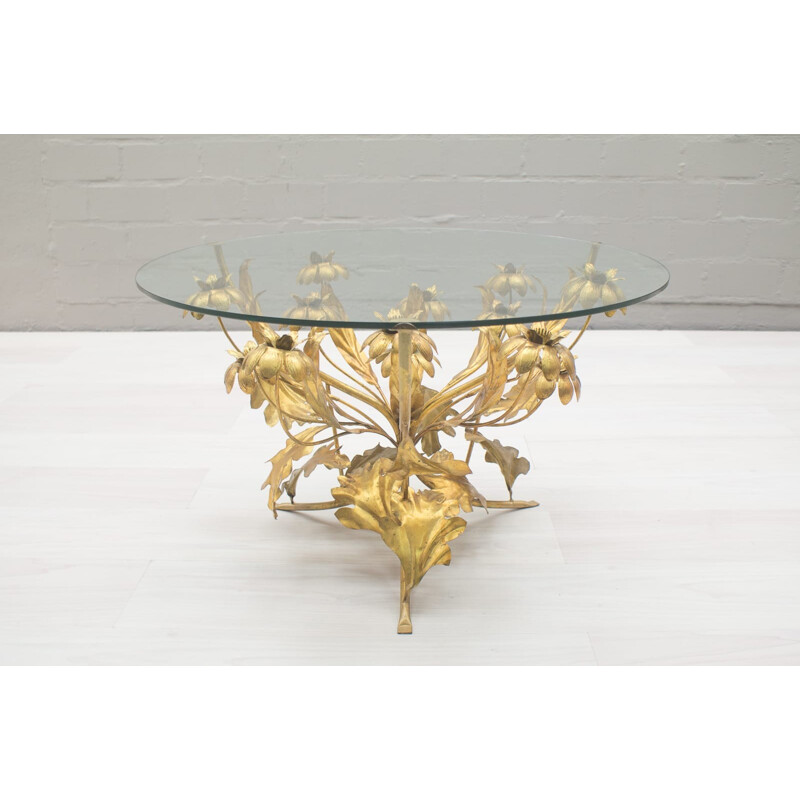 Vintage Florentine Metal Flower Coffee Table from Hans Kögl - 1960s