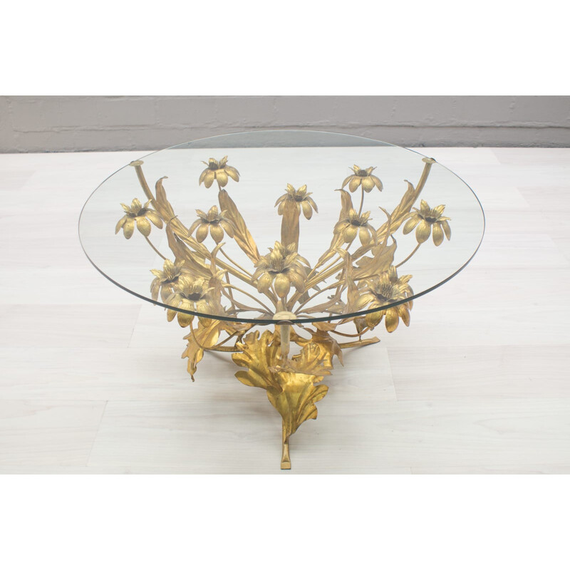 Vintage Florentine Metal Flower Coffee Table from Hans Kögl - 1960s