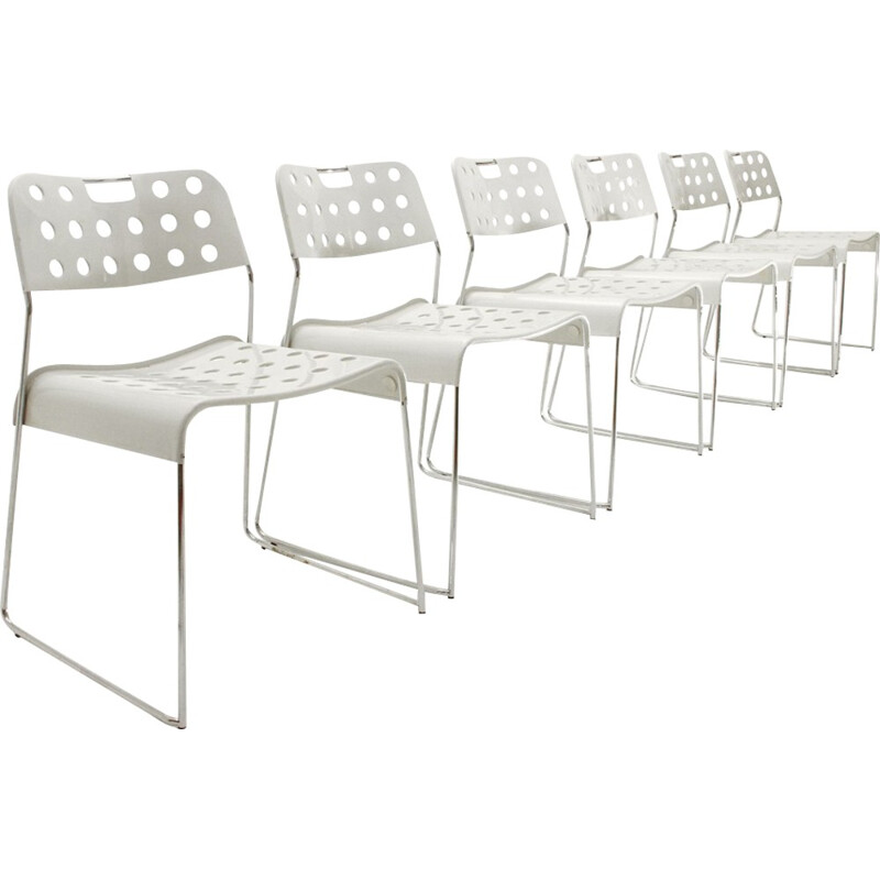 6 Mid-century White Omstak chairs by Rodney Kinsman for Bieffeplast - 1970s