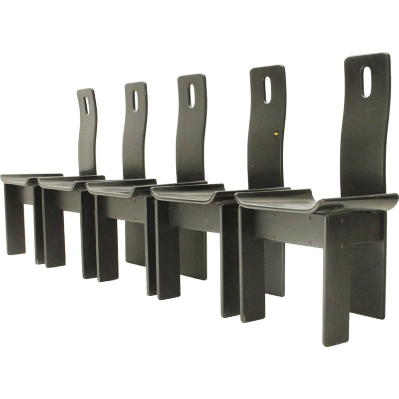 Set of 5 Mid-century Italian Black lacquered chairs - 1980s