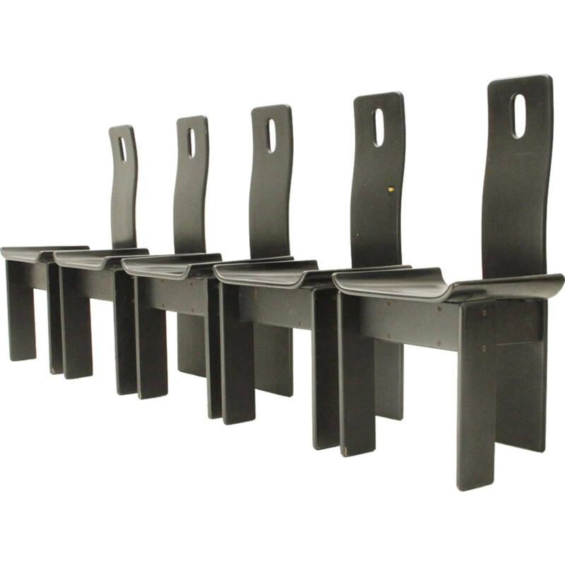 Suite de 5 chaises laquées noires italiennes vintage - 1980