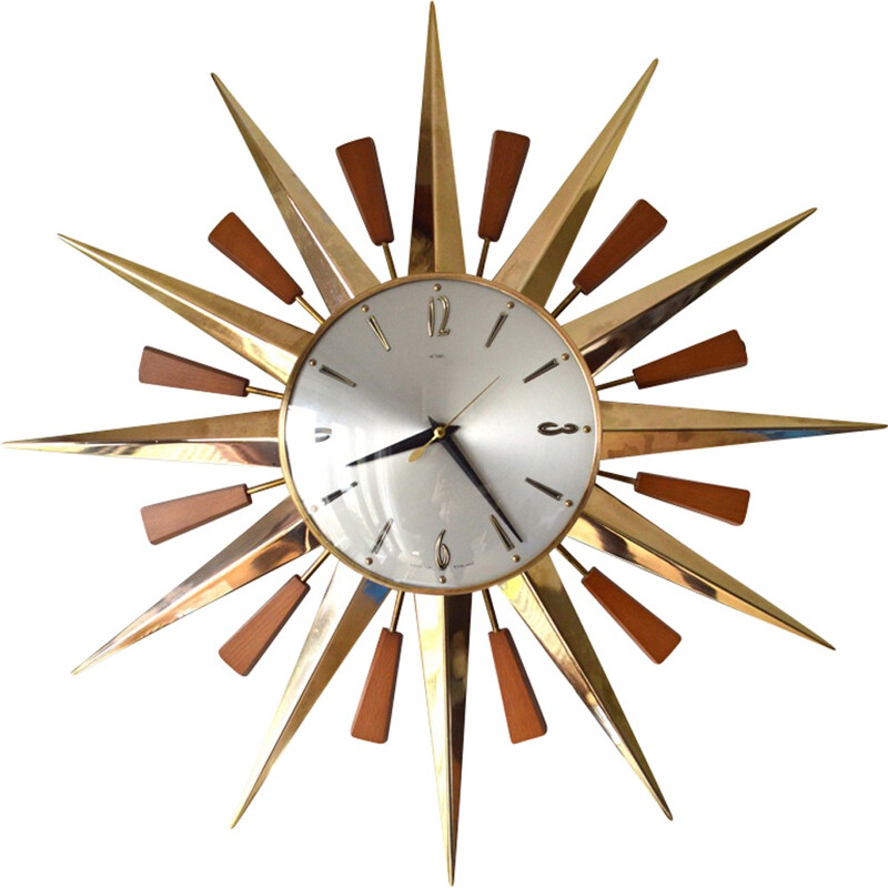 Mid-century starburst sunburst wall clock - 1970s