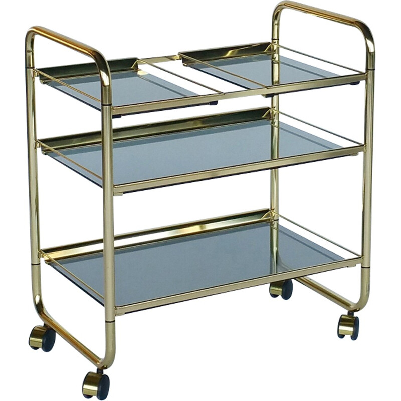 Brass and Smoked Glass Folding Trolley - 1970s