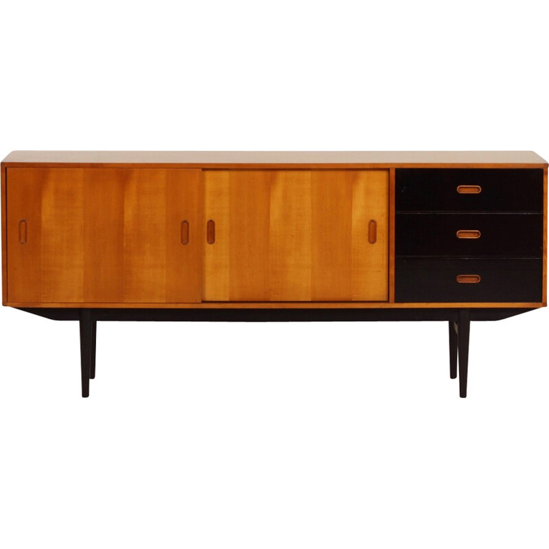 Vintage Pinewood Sideboard with Black Drawers from Fristho - 1950s