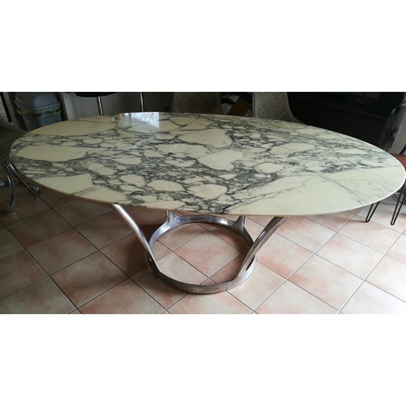 Table ovale en marbre vintage par Michel Charron - 1970