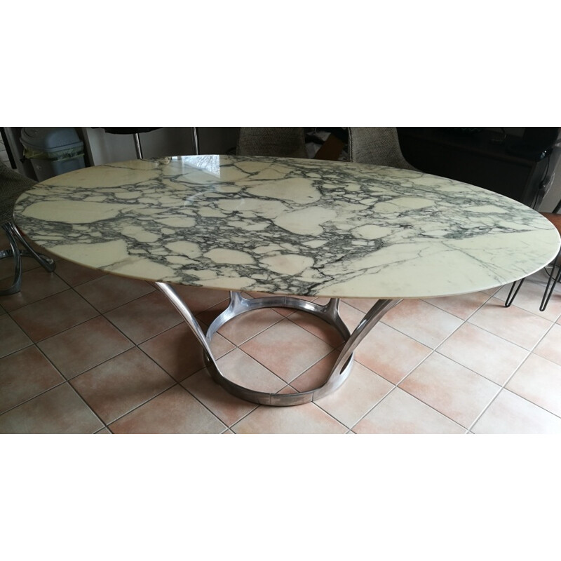 Vintage oval marble table by Michel Charron - 1970s